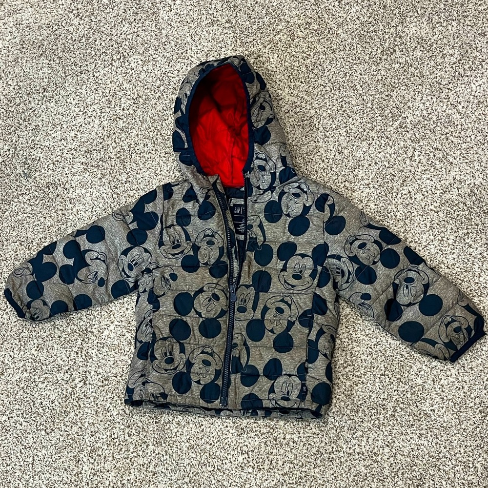 Baby Gap Disney Mickey Mouse Lightweight Puffer Coat, Size 4